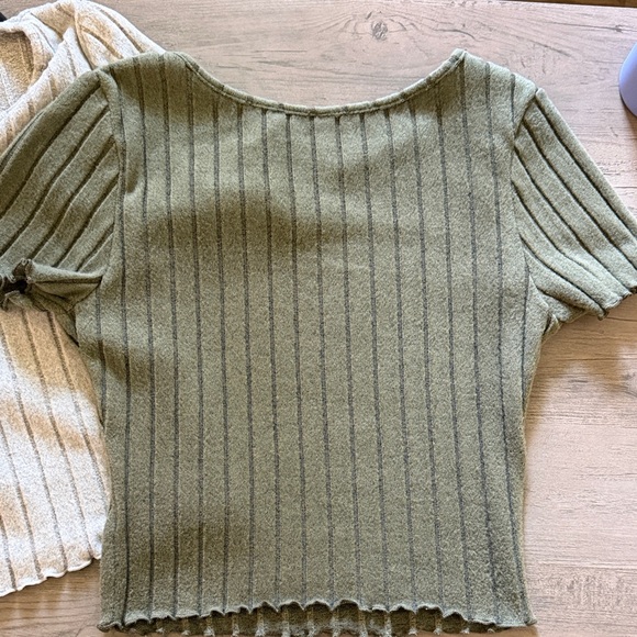 SHEIN Ribbed V-Neck Tops - Black, Cream, Green - Picture 3 of 5